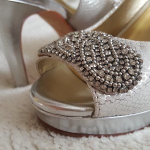 ANTONIO MELANI all leather platform slingback sandals with rhinestones